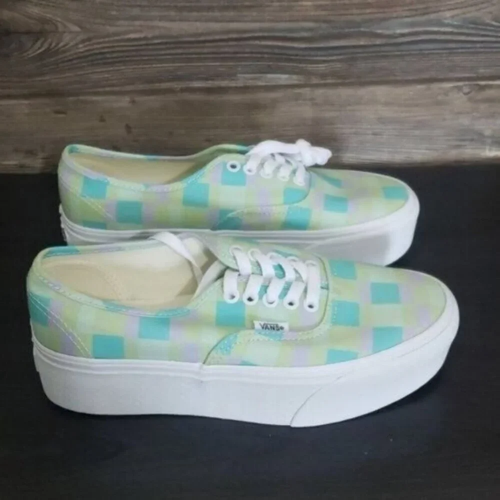 New Vans Authentic Stacked Womens Platform Shoes Size 8 Pastel Plaid Summer Bold